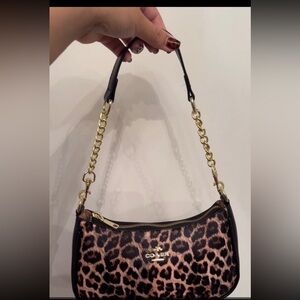 Leopard Print Women's Bag with Gold Chain